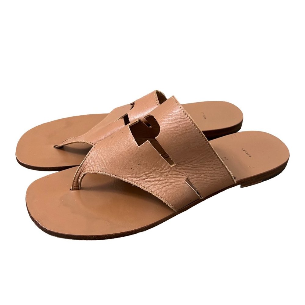 Zeus+Dione Tan Leather Cut Out Thong Slip On Beachy Minimal Sandals Size 8